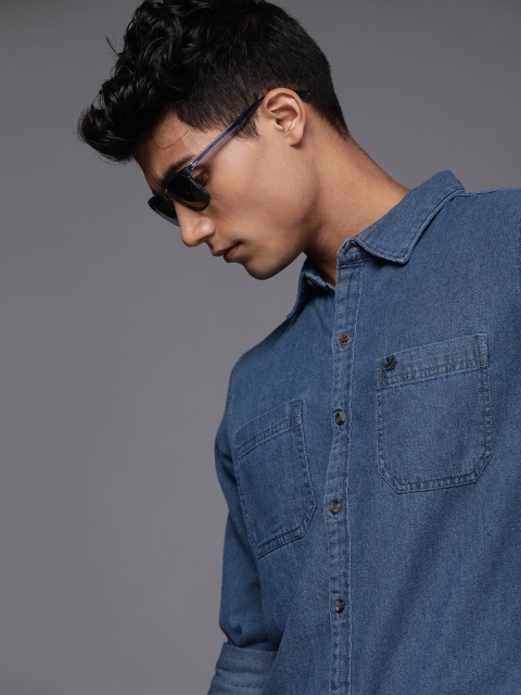 

WROGN Men Blue Solid Casual Slim Fit Shirt