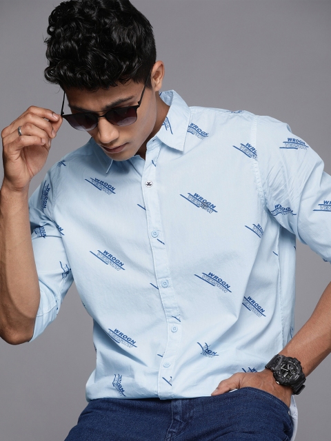 

WROGN Men Blue Slim Fit Opaque Printed Casual Shirt