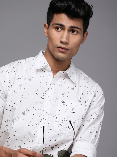 

WROGN Men White Slim Fit Opaque Printed Casual Shirt