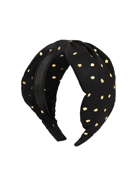

BuckleUp Women Black & Golden Printed Knotted Velvet Hairband