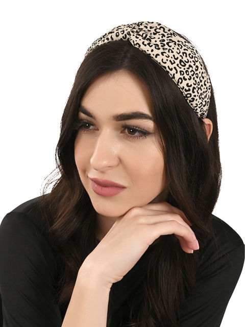 

BuckleUp Women Beige & Black Animal Print Knotted Hairband