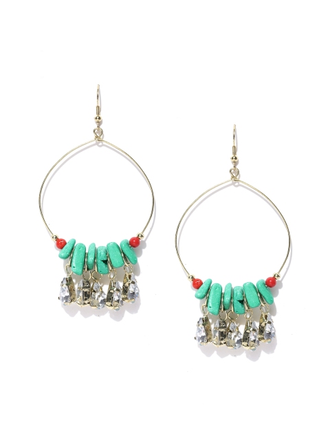 

Blueberry Gold-Toned & Green Stone-Studded Drop Earrings