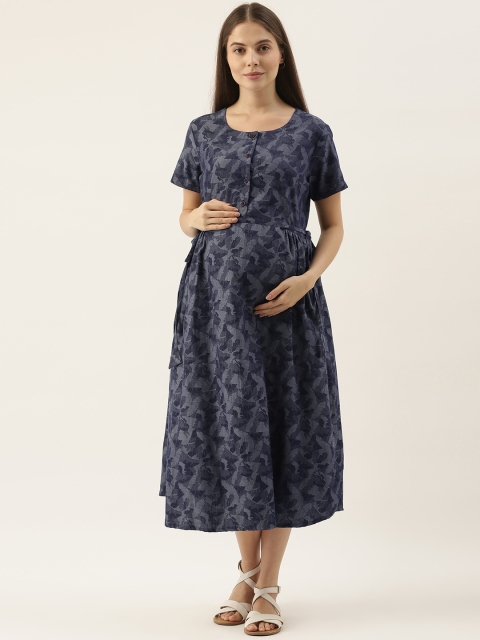 

Nejo Navy Blue Maternity Midi Dress