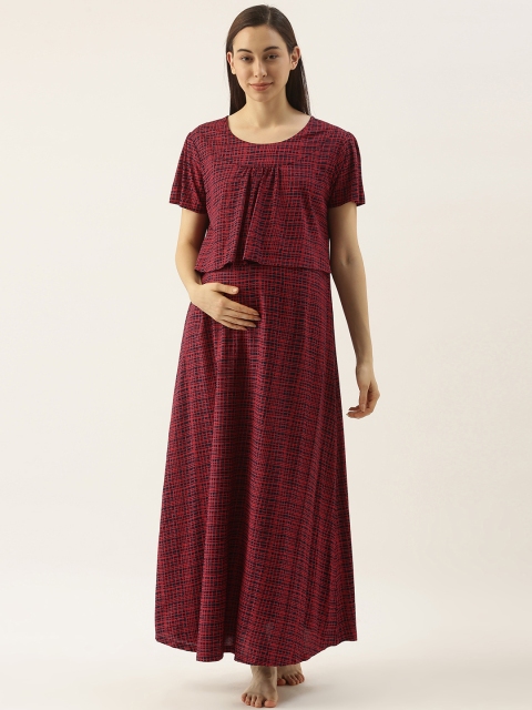 

Nejo Red & Navy Blue Printed Maxi Maternity Nightdress