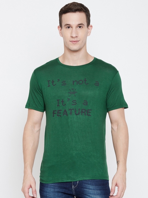 

armure Men Green Printed Round Neck Cotton T-shirt