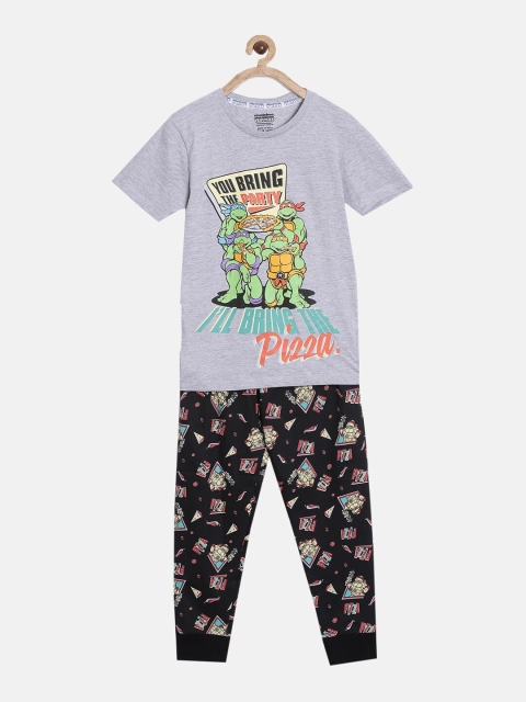 

Nap Chief Boys Grey & Black TMNT Pizza Party Boys Printed Organic Cotton Night Suit