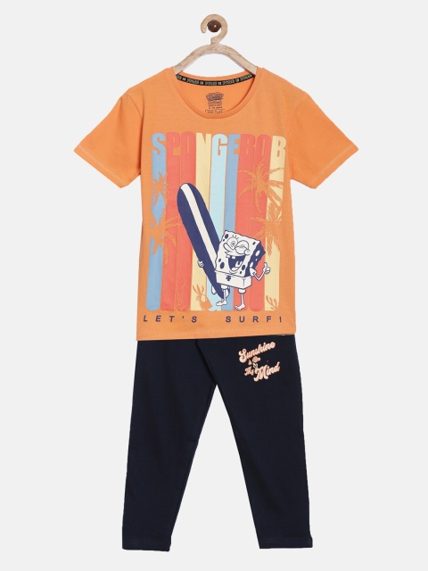 

Nap Chief Kids Orange & Black Spongebob Printed Organic Cotton Night Suit