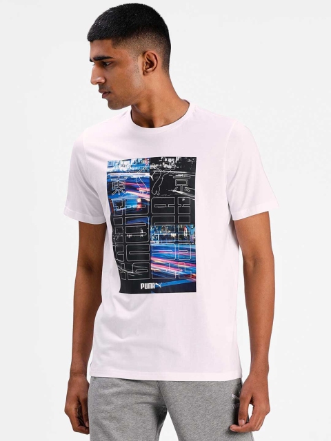 

Puma Men White Printed Round Neck Cotton T-shirt