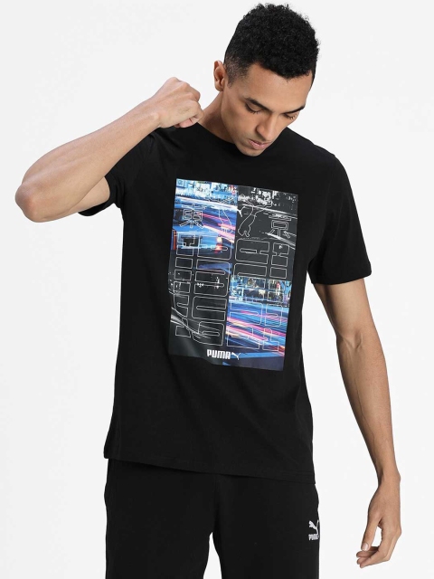 

Puma Men Black Printed Round Neck Cotton T-shirt