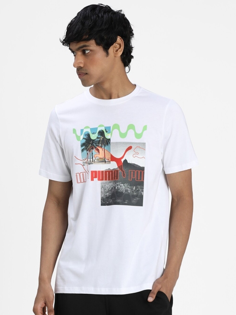 

Puma Men White Printed Round Neck Cotton T-shirt
