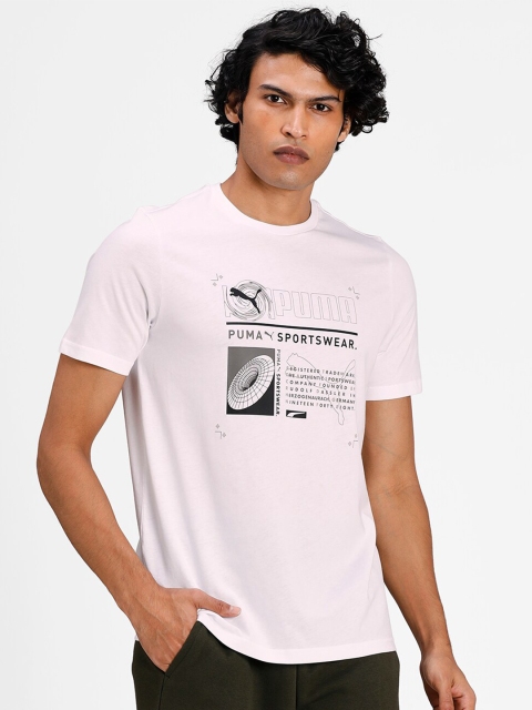 

Puma Men White Printed Round Neck Cotton T-shirt