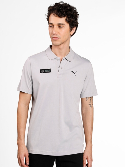 

Puma Men Silver-Toned Solid Polo Collar Cotton T-shirt