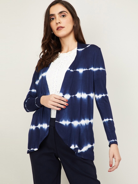 

CODE by Lifestyle Women Navy Blue & White Printed Open Front Shrug