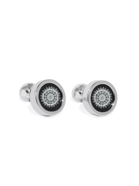 

Blacksmith Silver-Toned & Black Round Cufflinks