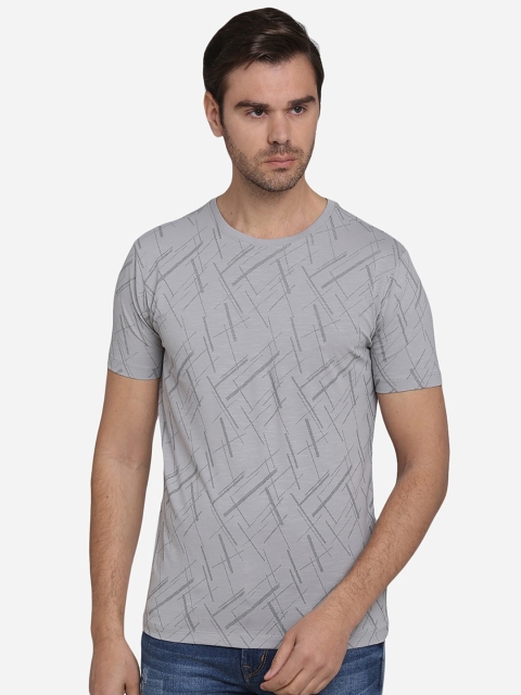 

JADE BLUE Men Grey Printed Round Neck Pure Cotton T-shirt