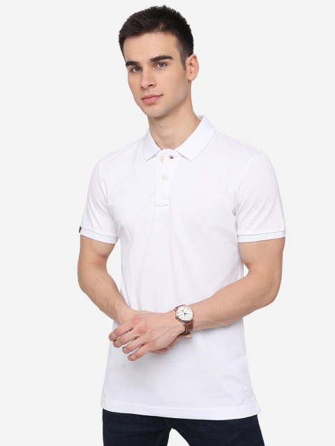 

JADE BLUE Men White Solid Polo Collar Pure Cotton T-shirt