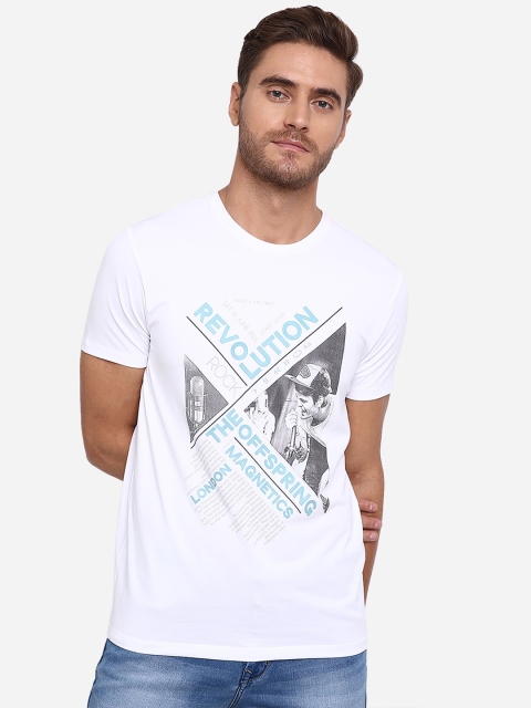 

JADE BLUE Men White Printed Round Neck Pure Cotton T-shirt