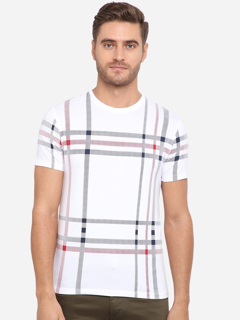 

JADE BLUE Men White Striped Pure Cotton Round Neck T-shirt