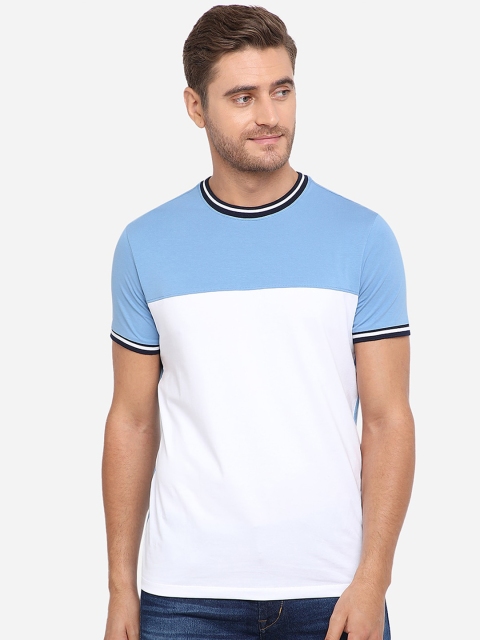 

JADE BLUE Men Blue & White Colourblocked Pure Cotton Round Neck T-shirt