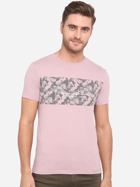 

JADE BLUE Men Pink Printed Pure Cotton Round Neck T-shirt