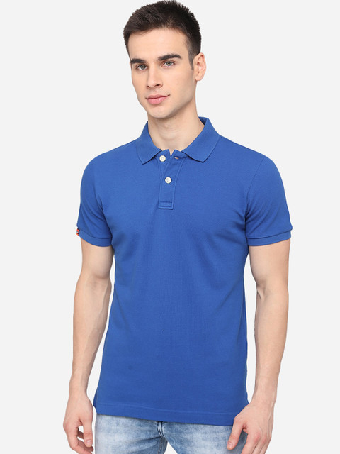 

JADE BLUE Men Blue Solid Polo Collar Pure Cotton T-shirt