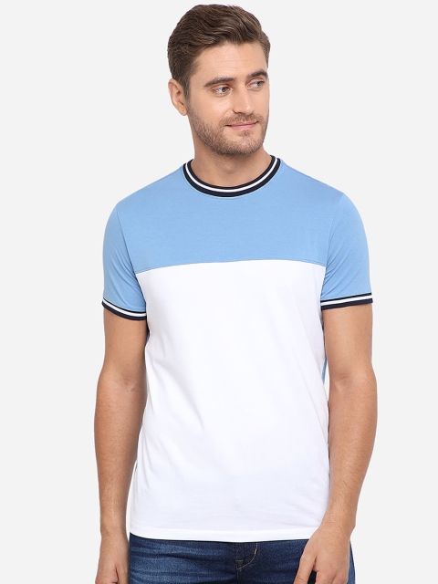 

JADE BLUE Men Blue & White Colourblocked Pure Cotton Round Neck T-shirt