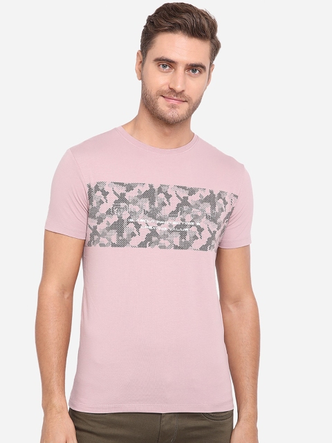 

JADE BLUE Men Pink Printed Pure Cotton Round Neck T-shirt