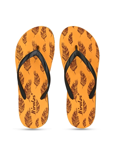 

HIROLAS Women Black & Orange Printed Thong Flip-Flops