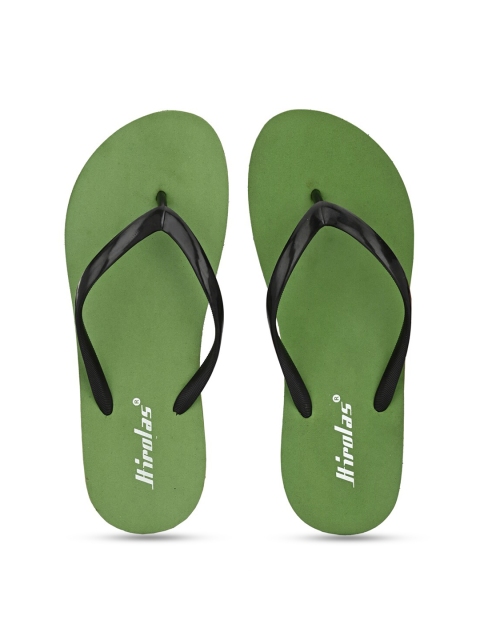

HIROLAS Women Black & Olive Green Solid Thong Flip-Flops