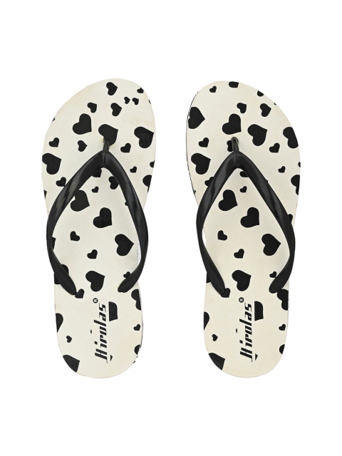 

HIROLAS Women White & Black Printed Thong Flip-Flops