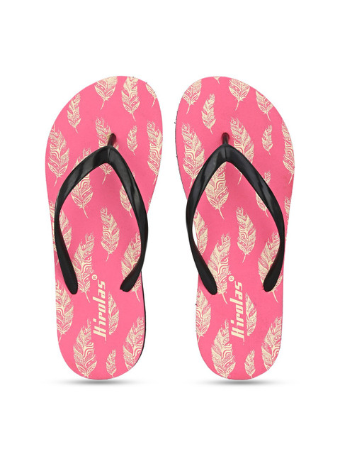

HIROLAS Women Black & Pink Printed Thong Flip-Flops