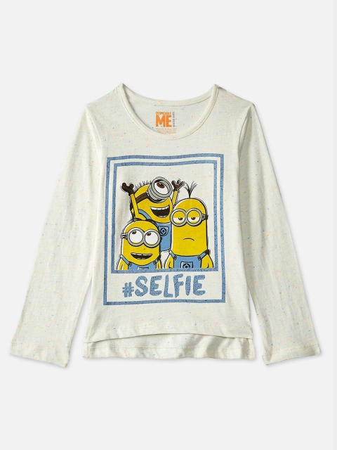 

Kids Ville Girls White & Yellow Minions Printed T-shirt