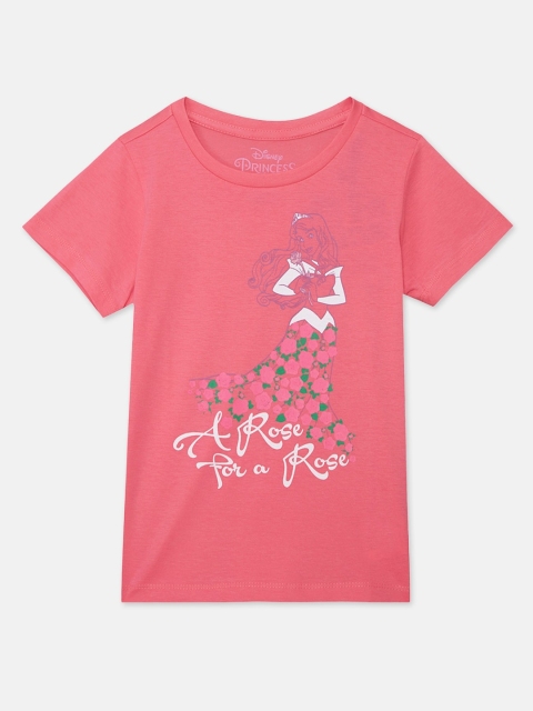 

Kids Ville Girls Pink Printed Round Neck T-shirt