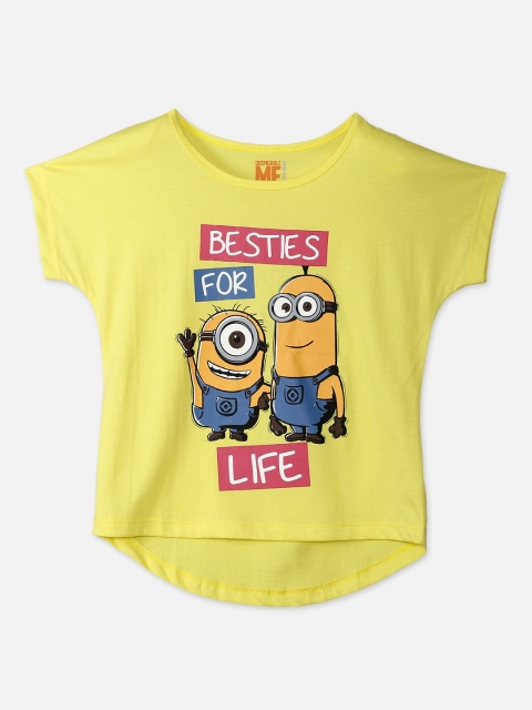 

Kids Ville Girls Yellow Minions Printed Round Neck Cotton T-shirt