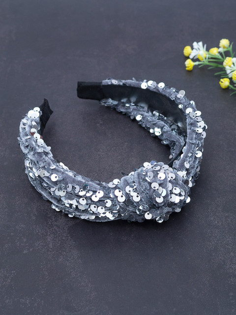 

Golden Peacock Women Grey Embellished Knotted Hairband