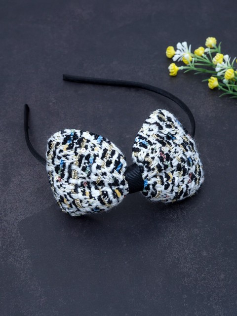 

Golden Peacock Women Black & White Woven Design Bow Hairband