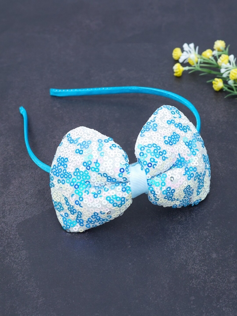 

Golden Peacock Women Blue & White Embellished Bow Hairband