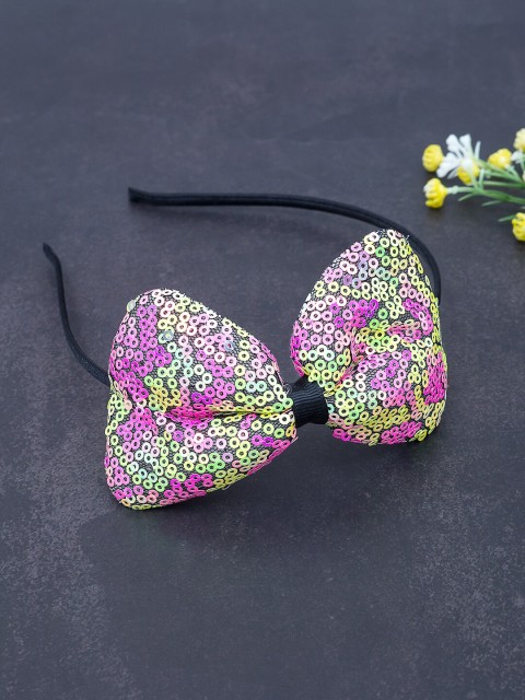 

Golden Peacock Women Black & Pink Embellished Bow Hairband