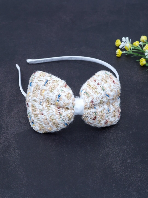 

Golden Peacock Women White Embellished Bow Hairband