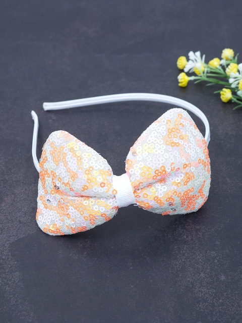 

Golden Peacock White & Orange Bow Embellished Hairband
