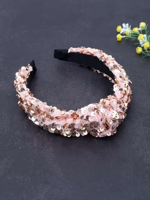 

Golden Peacock Peach-Coloured Embellished Hairband