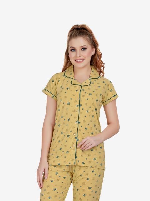 

Lenissa Women Mustard Yellow & Blue Printed Night Suit