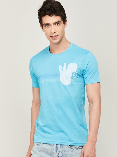 

SmileyWorld Men Blue Printed Round Neck T-shirt