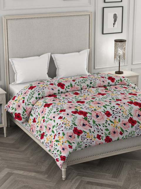 

A Homes Grace White & Pink Floral AC Room 300 GSM Double Bed Comforter