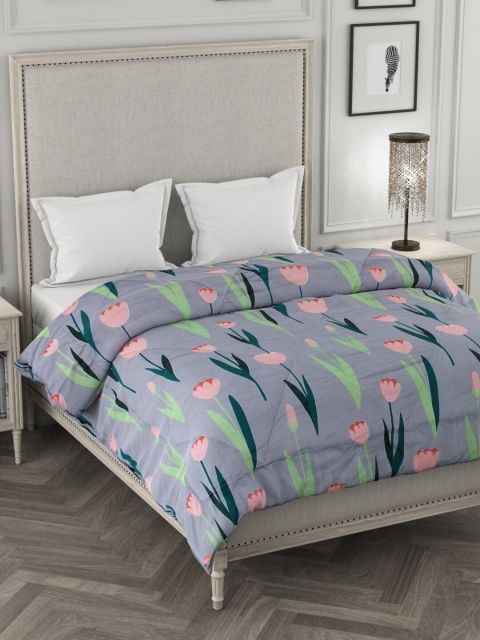 

A Homes Grace Grey & Pink Floral AC Room 300 GSM Double Bed Comforter