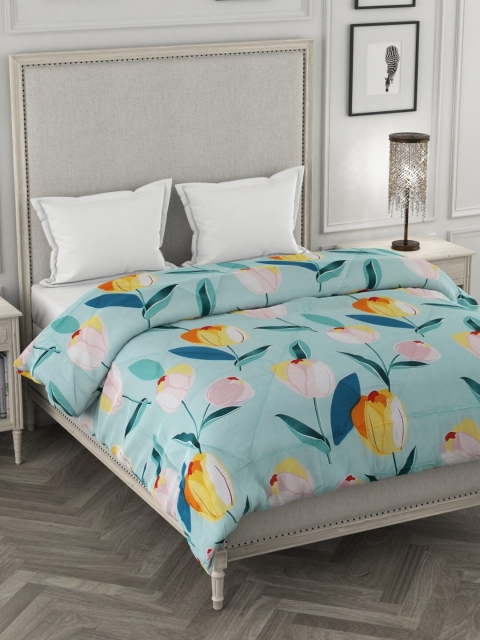 

A Homes Grace Sea Green & Yellow Floral AC Room 300 GSM Double Bed Comforter