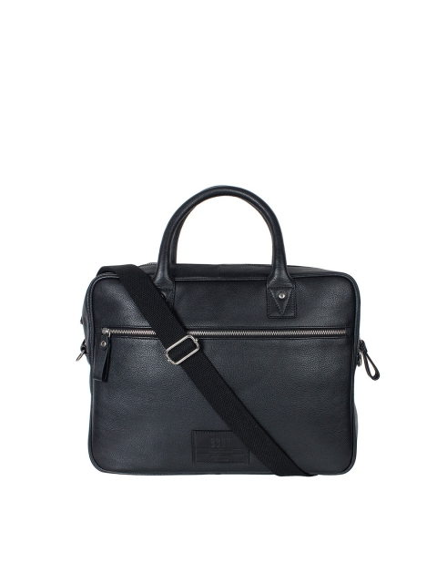 

echt Unisex Black Solid Leather Laptop Bag