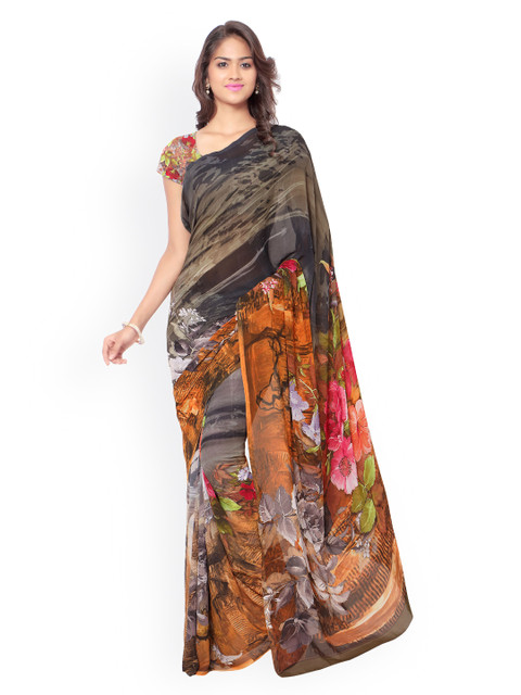

Ligalz Multicoloured Chiffon Floral Print Saree, Multi