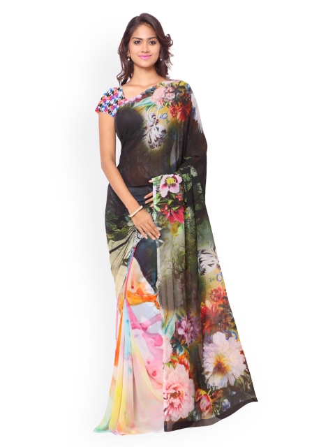 

Ligalz Multicoloured Chiffon Floral Print Saree, Multi