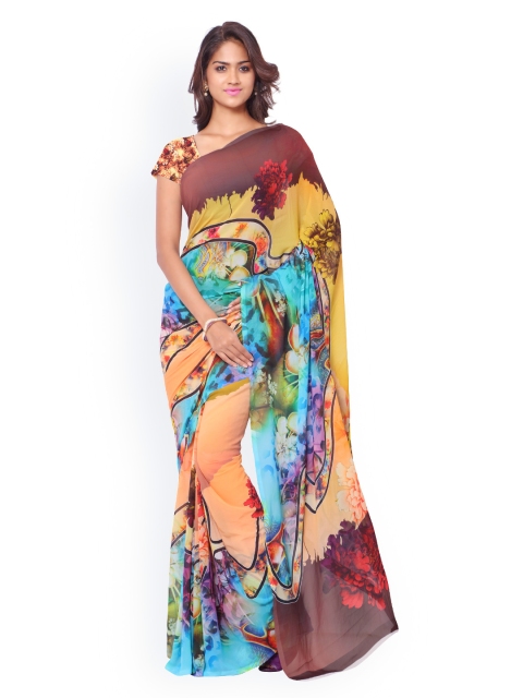 

Ligalz Multicoloured Chiffon Floral Print Saree, Multi